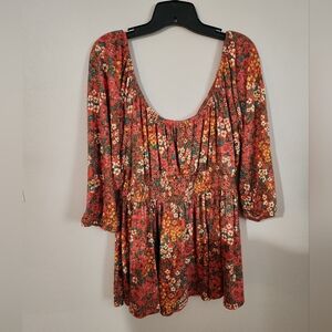 Torrid Orange Floral Textured Jersey Smocked Waist Top Size 2